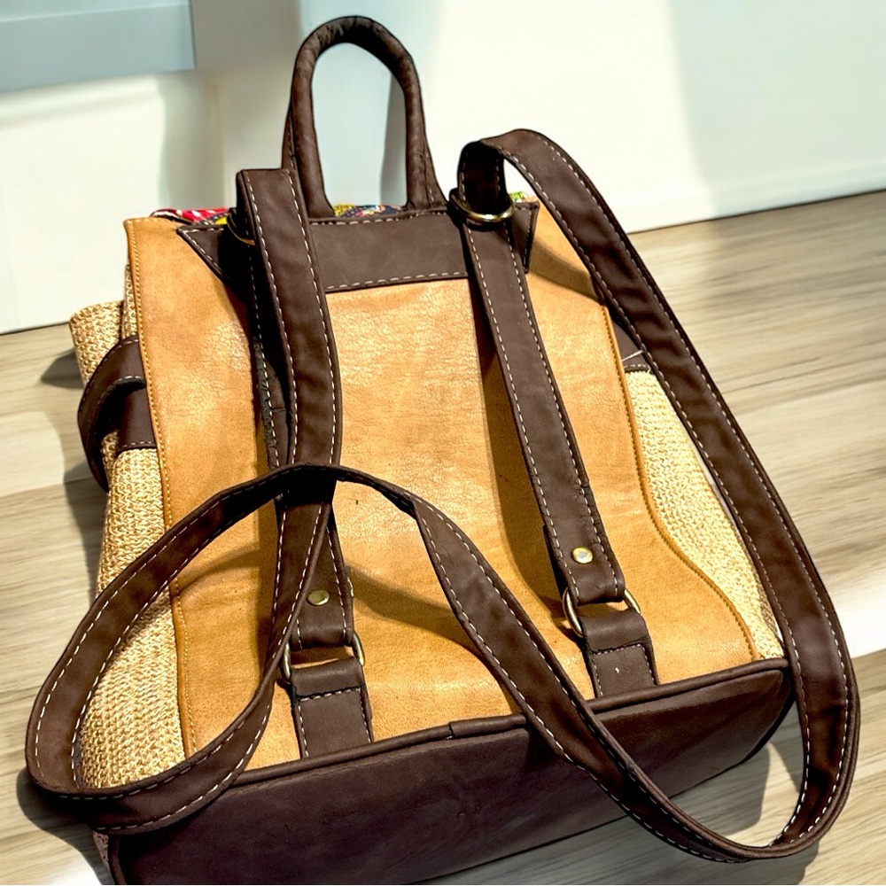 Cream Backpack With Vibrant Patchwork Design - image 2